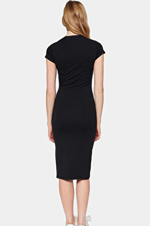 Rahat Pamuklu Bodycon Midi Elbise Örme Kumaş Bisiklet Yaka Yazlık Premium Kalite Özenle Seçilmiş