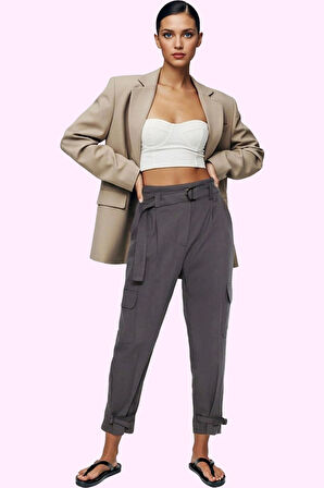 Kadın Pamuk Dokuma Pantolon Yüksek Bel Regular Boy Günlük Hafta Sonu Yaz Aylarının Vazgeçilmezi