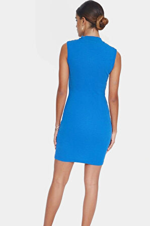 Bisiklet Yaka Kolsuz Mini Elbise Bodycon Kalıp Örme Kumaş Dayanıklı Malzeme Trend Tasarım