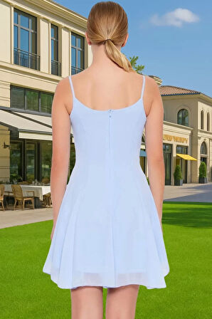 Yazlık Çiçekli A Kesim Mini Elbise Polyester Şifon Kumaş Yüksek Kalite Yüksek Kalite Konforlu Kesim