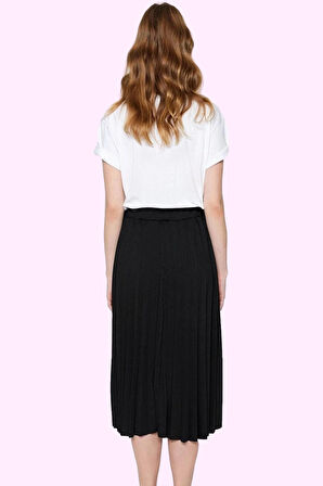 Kadın Krep Kumaş Midi Etek Renk Pileli Kloş Günlük Modern Tasarım Yaz Aylarının Vazgeçilmezi