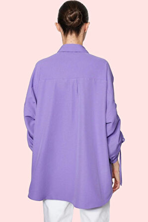 Kadın Günlük Gömlek Büzgülü Kollar Dokuma Kumaş Rahat Kalıp Tüm Sezonlar Dayanıklı Malzeme