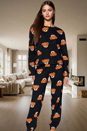 Ayıcıklı Desenli Pijama Takımı %100 Pamuk Regular Kalıp Boru Paça Seçkin Malzeme Rahat Ve Şık
