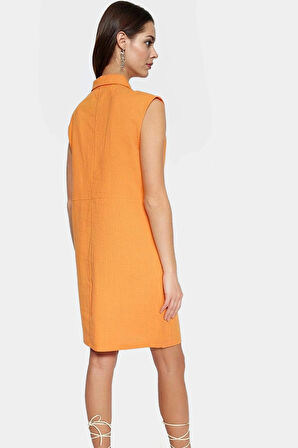 Pamuklu Dokuma Mini Elbise Gömlek Yaka Shift Kalıp Yazlık Profesyonel Görünüm Trend Tasarım