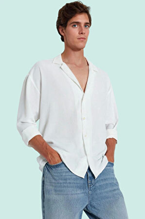 Erkek Yazlık Polyester Gömlek; Apaş Yaka Düz Desen Uzun Kollu Regular Boy Oversize Fit Hafta Sonu