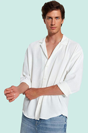 Erkek Yazlık Polyester Gömlek; Apaş Yaka Düz Desen Uzun Kollu Regular Boy Oversize Fit Hafta Sonu
