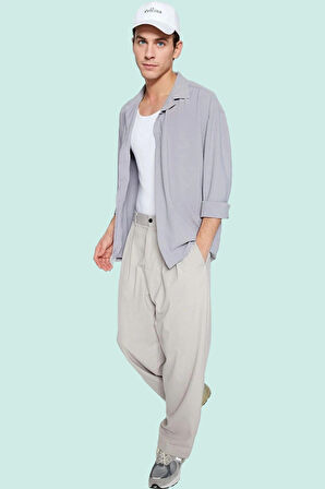 Erkek Yazlık Polyester Gömlek; Apaş Yaka Düz Desen Uzun Kollu Regular Boy Oversize Fit Hafta Sonu