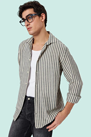 Erkek Premium Dokuma Gömlek Çizgili Desen Rahat Günlük Stil Hafta Sonu Yaz Aylarının Vazgeçilmezi