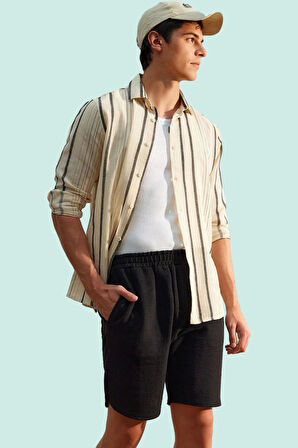 Erkek Basic Dokuma Gömlek Uzun Kollu Çizgili Yazlık Rahat Günlük Kullanım Kaliteli Malzeme