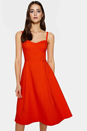 Belden Açılan Skater Midi Elbise %Pamuk Yazlık Günlük Kullanım Premium Kalite