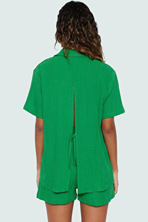 Plaj için İdeal Viskoz Polyester Gömlek Şort Takım Uzun Boy Fitted Kalıp Şık Görünüm