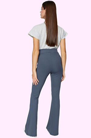 Kadın Esnek Örme Pantolon Yüksek Bel İspanyol Paça Flare Günlük Stil Yaz Aylarının Vazgeçilmezi