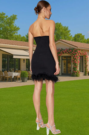 Elbise Bodycon Mini Abiye Tüy Detaylı Finike Dokuma Polyester Yazlık Yüksek Kalite Özenle Seçilmiş