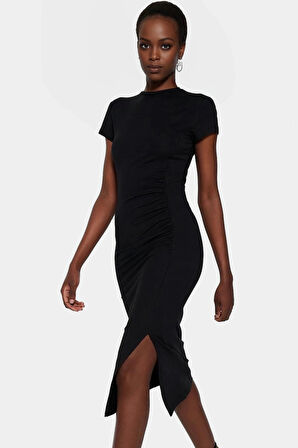 Pamuklu Midi Elbise Bodycon Büzgü Detay Yaz için Mükemmel Özel Tasarım Rahat Ve Şık