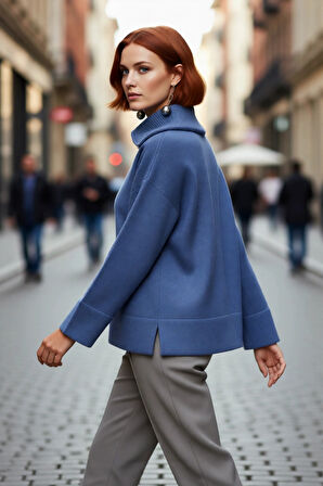 Kadın Oversize Fermuarlı Dik Yaka Triko Kazak Yumuşak Dokusuyla Günlük Konfor ve Şıklık Kaliteli