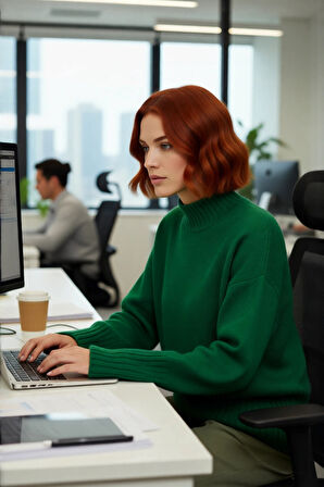 Kadın Basic Düz Desen Oversize Kesim Dik Yaka Triko Kazak Reglan Kol Kış Aylarının Konforlu Şıklığı