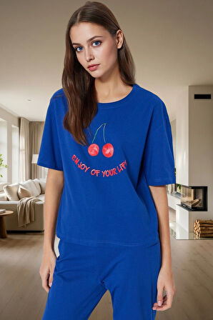 Eğlenceli Baskılı Homewear Pijama Takımı %100 Pamuk Rahat Kesim Modern Stil Kullanım