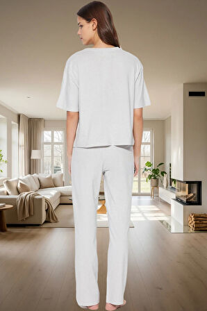 Eğlenceli Baskılı Homewear Pijama Takımı %100 Pamuk Rahat Kesim Modern Stil Kullanım