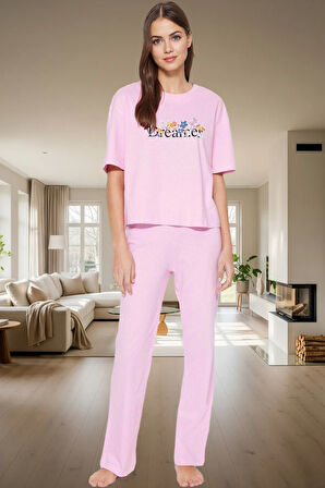 Eğlenceli Baskılı Homewear Pijama Takımı %100 Pamuk Rahat Kesim Modern Stil Kullanım