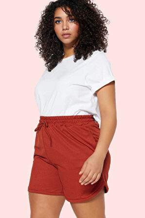 Kadın Büyük Beden Straight Kalıp Şort 2 İplik Penye Örme Kumaş Günlük Yaz Aylarının Vazgeçilmezi