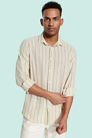 Erkek Nefes Alan Pamuklu Çizgili Gömlek Standart Kol Günlük Kullanım Yaz Aylarının Vazgeçilmezi