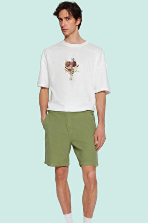 Erkek Bağcıklı Şort Pamuk Keten Görünümlü Dokuma Kumaş Rahat Günlük Spor Şık Modern Tasarım