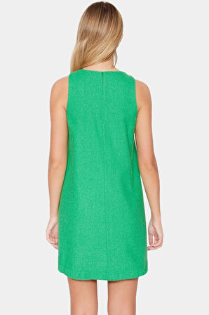 Yazlık Mini Elbise Bisiklet Yaka Keten Görünümlü Dokuma Kumaş Premium Kalite Günlük Kullanım İçin