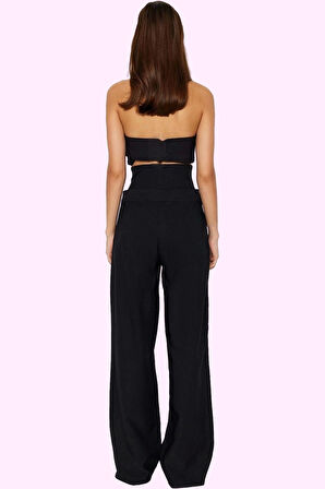 Kadın Şık Pantolon Geniş Paça Yüksek Bel Polyester Karışımlı Kumaş Yaz Aylarının Vazgeçilmezi