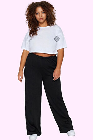 Kadın Wide Leg Pantolon Yüksek Bel Örme Kumaş Günlük Hafta Sonu Yaz Aylarının Vazgeçilmezi