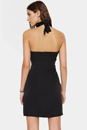 Mini Elbise Bodycon Dokuma Kumaş Boyundan Bağlamalı Türkiye Üretimi Dayanıklı Malzeme