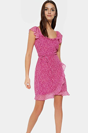 Kadın Mini Elbise A line Şifon Çiçekli Desen Yazlık Kısa Kollu Dayanıklı Malzeme Modern Stil