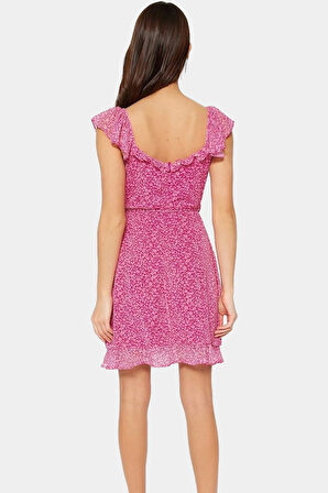 Kadın Mini Elbise A line Şifon Çiçekli Desen Yazlık Kısa Kollu Dayanıklı Malzeme Modern Stil