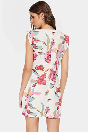 Viskoz Poliamid Karışım Mini Ceket Elbise Çiçek Desenli V Yaka Yazlık Trend Tasarım Kaliteli İşçilik