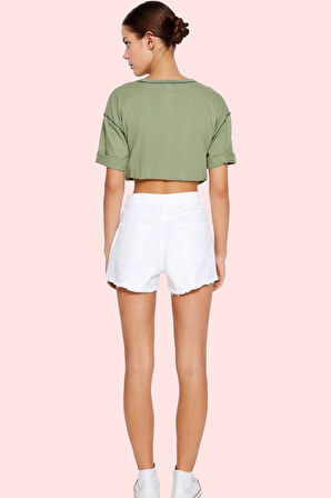 Kadın Yırtıklı Denim Şort Pamuk City Short Kalıp Renk Günlük Kombinler İçin Modern Tasarım