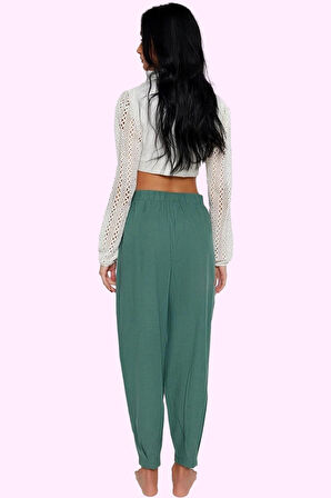 Kadın Lastikli Paça Dokuma Pantolon Pamuk Yazlık Plaj Giyim Günlük Kullanım Modern Tasarım