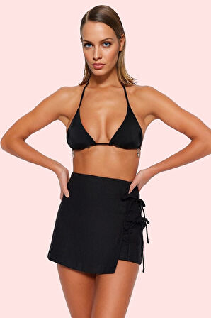 Kadın Plaj Şort Etek Dokuma Boru Paça Yüksek Bel Kemersiz Yazlık Yaz Aylarının Vazgeçilmezi