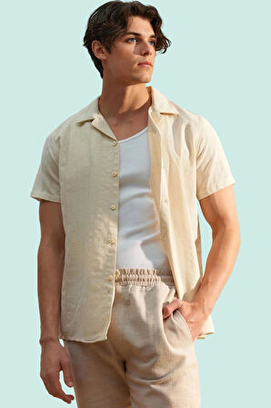 Erkek Dokuma Kisa Kollu Gömlek Basic Siluet Pamuk Yazlık Günlük Kullanım Dayanıklı Malzeme