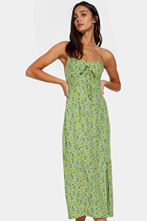 Yazlık Kolsuz Çiçek Desenli A line Midi Elbise Shally Dokuma Viskoz Uzun Ömürlü