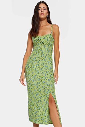 Yazlık Kolsuz Çiçek Desenli A line Midi Elbise Shally Dokuma Viskoz Uzun Ömürlü