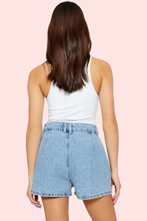 Kadın Kısa Boy Denim Şort Pamuk Mom Silüeti Geniş Paça Günlük Kullanım Yaz Aylarının Vazgeçilmezi