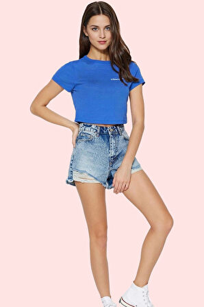 Kadın Pamuk Denim Şort Yüksek Bel Geniş Paça Yırtıklı Yaz Günlük Hafta Sonu Modern Tasarım