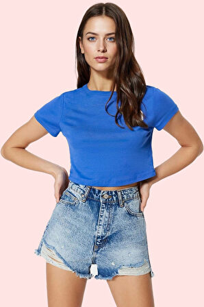 Kadın Pamuk Denim Şort Yüksek Bel Geniş Paça Yırtıklı Yaz Günlük Hafta Sonu Modern Tasarım