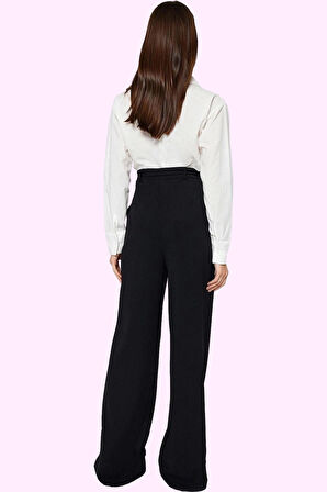 Kadın Smart Krep Kumaş Pantolon Yüksek Bel Geniş Paça Örme İş Ve Günlük Kullanım Hafta Sonu