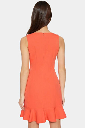 Rahat ve Şık Polyester Mini Elbise A Line V Yaka Düğmeli Detay İş Günlük Mükemmel Uyum