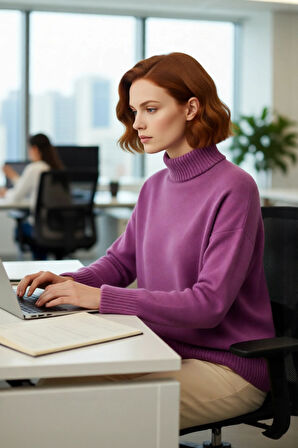 Kadın Günlük Oversize Düşük Kol Dik Yaka Uzun Triko Kazak Kışlık Şık Basic Rahatlık Sunar Kaliteli