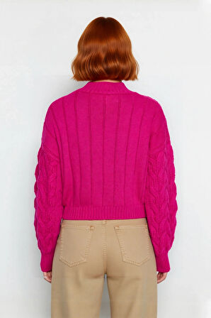 Kadın Basic Oversize Saç Örgü Dik Yaka Crop Triko Kazak Soğuk Havalar İçin Modern Stil Kaliteli