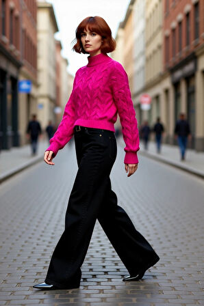 Kadın Basic Oversize Saç Örgü Dik Yaka Crop Triko Kazak Soğuk Havalar İçin Modern Stil Kaliteli