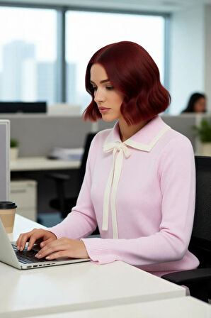 Kadın Akrilik Triko Kazak Polo Yaka Detaylı Renk Bloklu Uzun Kollu Kış Sezonu İçin Şık ve Rahat