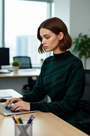 Kadın Basic Regular Kalıp Zebra Desenli Dik Yaka Crop Triko Kazak Günlük Giyimde İddialı Kaliteli