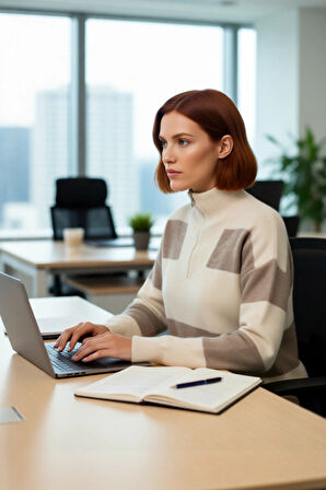 Kadın Dik Yaka Fermuarlı Oversize Çizgili Düşük Kollu Triko Kazak Günlük Şıklık ve Sıcaklık